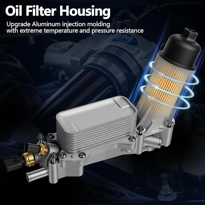 Aluminum Oil Filter Housing Engine Oil Cooler Compatible with 2011-2023 Charger Durango Challenger Journey Wrangl-er Cherok-ee Town and Country 200 300 Ram ProMaster 3.6L V6 for 926-876 926-959