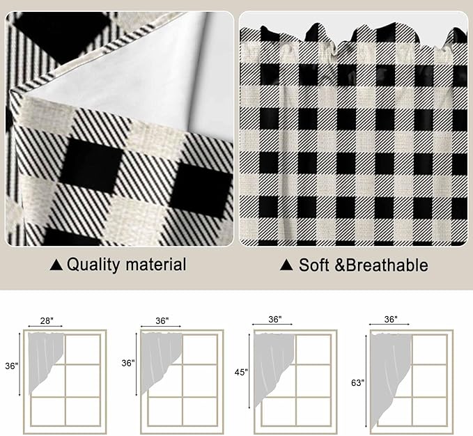 Swag Curtain Valances for Kitchen Windows,Farm Wooden House Black Buffalo Plaid Short Rod Pocket Window Valance,Western Star Swag Topper for Bedroom Living Room,2 Panels 36x63in