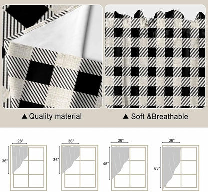 Swag Curtain Valances for Kitchen Windows,Farm Wooden House Black Buffalo Plaid Short Rod Pocket Window Valance,Western Star Swag Topper for Bedroom Living Room,2 Panels 36x36in
