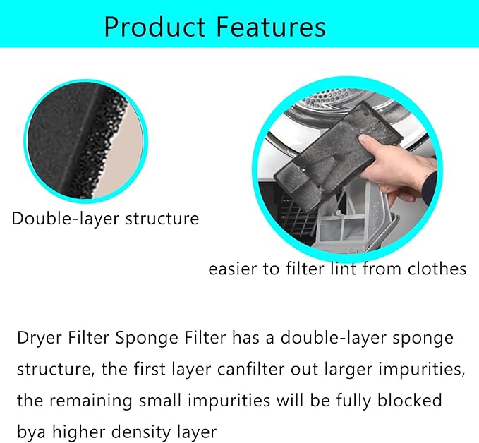 5Pcs 481010716911Dryer Filters 5-Hole Design (Dimensions: 230 x 115 x 14MM) for Bauknecht Privileg Whirlpool HX 481010716911 Heat Pump Dryers, Condensing Dryer Sponge Filter Pad
