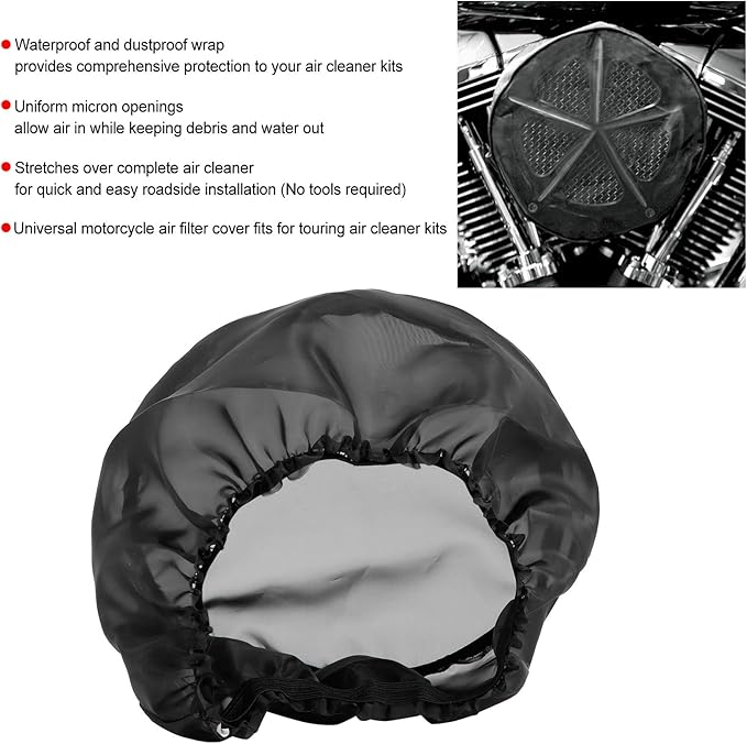 Joyzan Air Filter Protective Cover, Waterproof Universal Cold Intake Cleaner Socker Motorcycle Rain Sock Dustproof Protection Wrap Net Accessories Kit Uniform Micron High Flow Performance Black