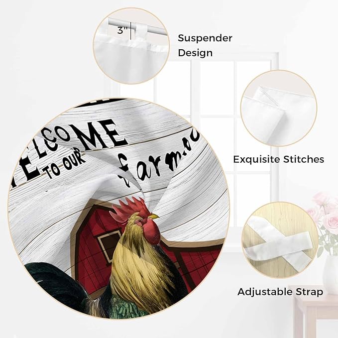 Farmhouse Rooster Living Room Curtains 96 Inch Length, Window Curtains Tab Top, Rustic Red Barn Windmill Sunflowers Light Filtering Window Treatments Drapes 52"x96" 2 Panel