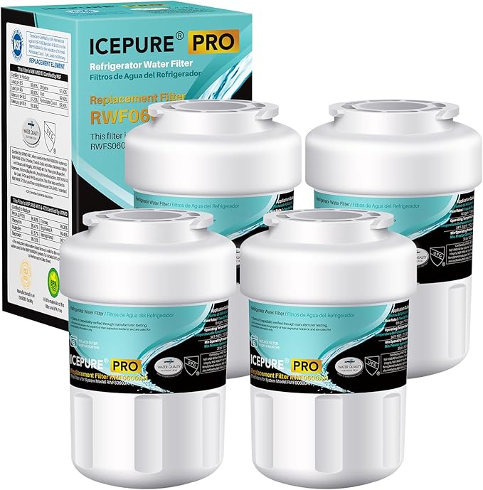 ICEPURE PRO RWF0600AH NSF/ANSI 401 NSF/ANSI 53 Certified Replacement For GE MWF Refrigerator Water Filter, MWFINT, MWFA, HDX FMG-1, GSE25GSHECSS, 46-9991, GSH25JSDDSS, GSHS6LGBBHSS, PC75009, 4PACK