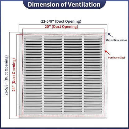 24"W x 24"H [Duct Opening Size] Steel Return Air Filter Grille - Removable Face/Door for 1 inch Filters -HVAC Vent Cover Grill - White [Outer Dimensions: 26 5/8"W X 26 5/8"H]