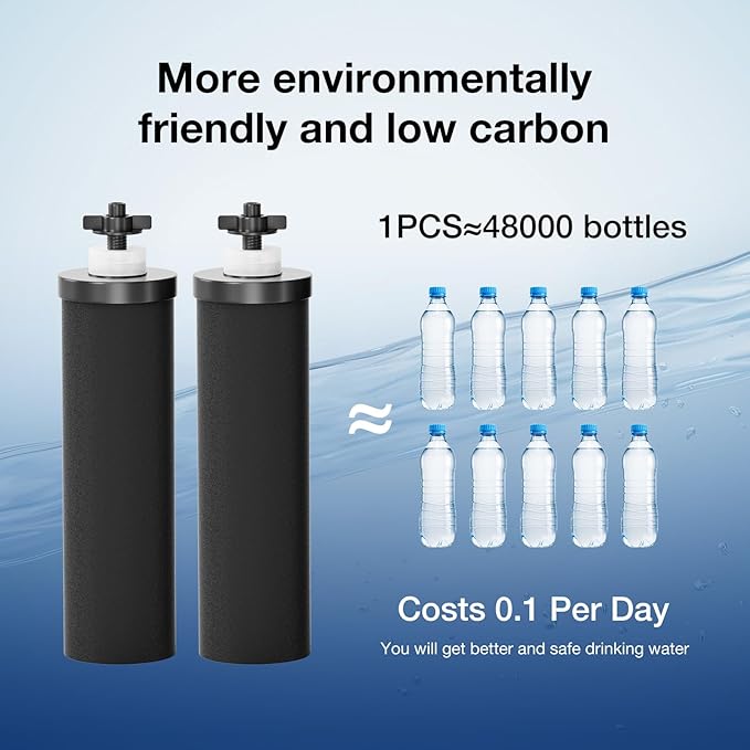 Black Purification Elements Replacement for Berkey® BB9-2® & Big Berkey® Gravity Water Filter System, Compatible with ProOne® Big+ & Purewell Filters, High-Efficiency Carbon Elements (2 Pack)