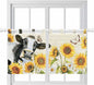 Yellow Sunflowers Kitchen Curtains 36 Inch Length, Small Window Curtains Tab Top, Country Cow Flower Butterfly Farmhouse Cream Light Filtering Short Window Treatments Tier Drapes 27.5"x36" 2 Panel