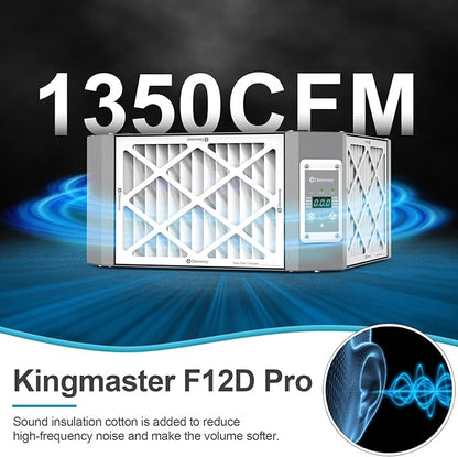360° Woodshop Air Filtration System Woodworking - 1050/1350 CFM, Built-in Ionizer, with Strong Vortex Fan, Shop Air Filtration for Garage, Works Shop, Dust Collectors System, Gray, KMF12D Pro