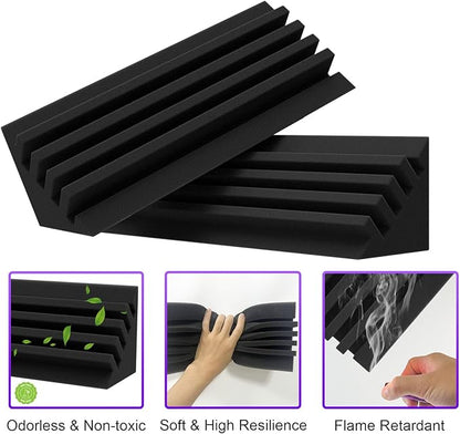 TroyStudio Bass Traps - 12 Pcs 4 X 4 X 12 Inches Dense Thick Studio Bass Foam Corner, Acoustic Treatment Panel Absorbing Echo Reverb, Low Frequency Sound Absorber for Music Room Home Recording Studio