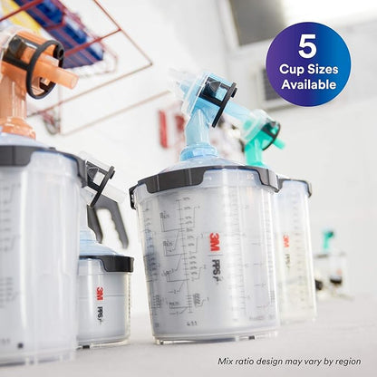 3M PPS 2.0 Spray Gun Cup, Lids and Liners Kit, 26114, Mini, 6 Ounces, 200-Micron Filter, Use for Cars, Furniture, House and More, 1 Paint Cup, 50 Disposable Lids and Liners, 32 Sealing Plugs, White