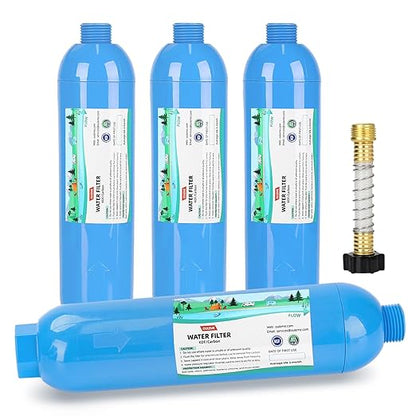 OULEME RV Water Filter, Inline Water Hose Filter for Camper, Travel Trailer, Marine, Garden, Pool, NSF Certified, Reduces Bad Taste, Odors, Chlorine, 4-Pack