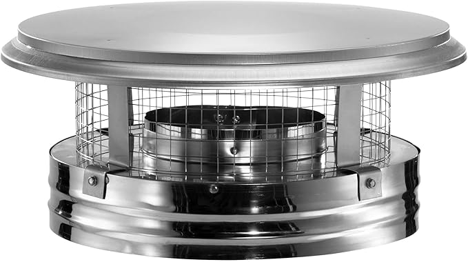 DuraVent DuraPlus 8 Inch Stainless Steel Round Chimney Cap with Triple Wall Design, Spark Arrestor Screen and Removable Screws, Silver