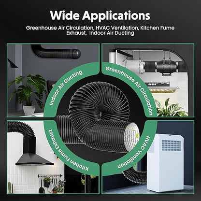InfiniPower 4 Inch 195 CFM Inline Ventilation Fan 4" Air Carbon Filter, 4" 8 Feet Black Ducting and Rope Hanger, Combo for Grow Tent, Greenhouse, Kitchen