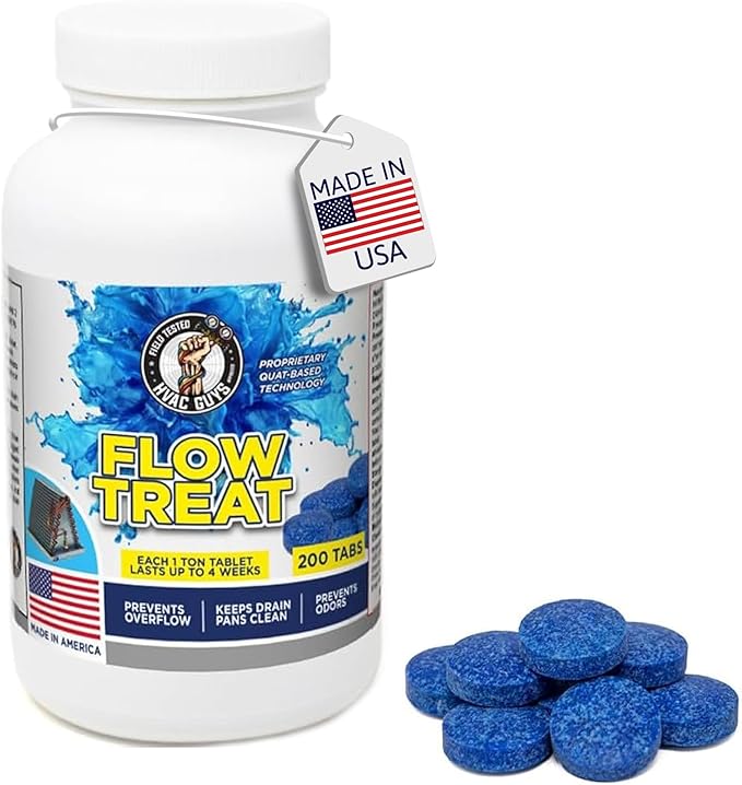 HVAC GUYS – Flow Treat Tabs - 200 Tablets | AC Drain Line Cleaner | Prevents Odors, Keeps HVAC Drain Pan Clean, Prevents Overflow | One Tablet Lasts up to 4 Weeks