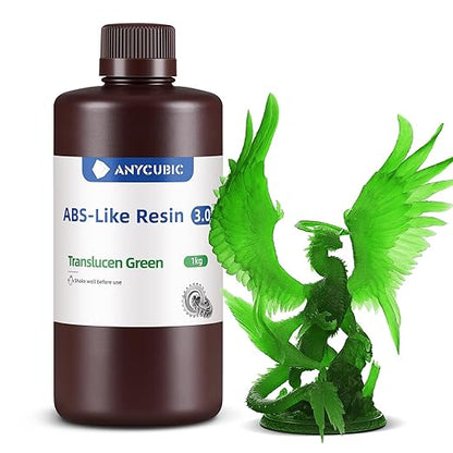 ANYCUBIC ABS-Like Resin 3.0, Upgraded 14K 3D Printer Resin with Enhanced Strength and Toughness, High Precision, Low Odor, Wide Compatibility for All LCD Resin 3D Printers (Clear Green, 1kg)