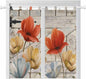 Retro Floral Living Room Curtains 84 Inch Length, Window Curtains Tab Top, Red Yellow Tulips Barm Doors Farmhouse Wooden Light Filtering Window Treatments Drapes 42"x84" 2 Panel