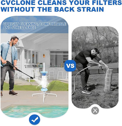 Skimzy Pool Filter Cleaner Rack - Upright Automatic Rotary Cleaning Tool for 3/4/6" Filter Cartridges | Water Saving Design, No Bending Over, DIY Operation
