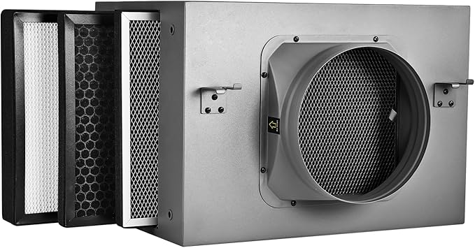 Inline Filter Box 8", 3-Layer Air Filtration Box with High Efficacy HEPA and Carbon Filter, Box Fan Filter for 8 Inch Inline Duct Fan for Whole House and HVAC Ventilation Systems