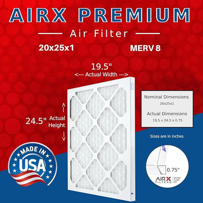 AIRX FILTERS WICKED CLEAN AIR 20x25x1 MERV 8 Electrostatic Pleated Air Conditioner Filter 4 Pack HVAC AC Furnace Filters