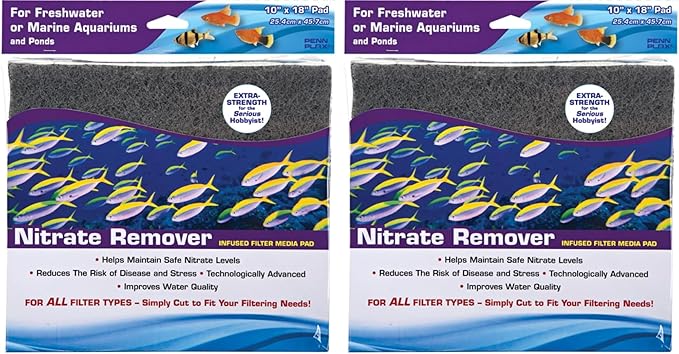 PENN-PLAX Nitrate Reducer Aquarium Filter Media Pad – Easy to Cut into Any Size Your Filter Requires – 10” x 18” (Pack of 2)