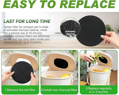 Charcoal Filters for Compost Bucket Activated Charcoal Filter for Countertop Bin Pail Replacement Filters Round 6.8 Inch 4 Pack