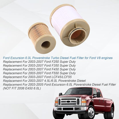 CARMOCAR replacement for Ford 6.0L 2003-2007 Diesel Fuel Filter 3 Pack includes lower lifter pump filter and upper fuel bowl filter FD4604 Ford F250 F350 F450 F550 F650 EXCURSION FD-4604 FD-4616