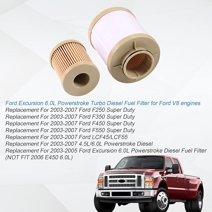 FD4616 Diesel Fuel Filter replacement for 2003-2007 Ford 6.0L F250 F350 F450 F550 Super Duty 2003-2005 Excursion Power stroke includes lower lifter pump and upper fuel bowl filter 3C3Z9N184CB