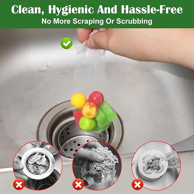 400 Pcs Disposable Mesh Sink Strainer Bags, Kitchen Sink Strainer Mesh Bag for Various Sizes Scalability Non-Clog Filter Bags for Collecting Kitchen Food Waste Leftover Garbage