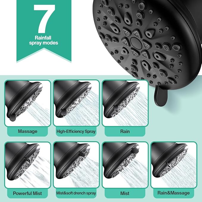 Cobbe Luxury Double Filtered Shower Head, High Output 16+20 Stages – 99% REMOVAL Shower Filters for Hard Water Removes Chlorine and Harmful Substances, 7-Model Setting Spray, Black