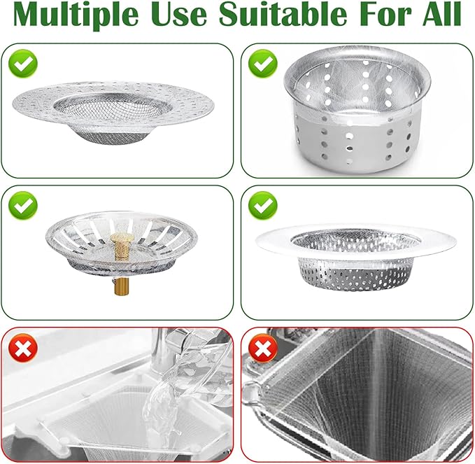 400 Pcs Disposable Mesh Sink Strainer Bags, Kitchen Sink Strainer Mesh Bag for Various Sizes Scalability Non-Clog Filter Bags for Collecting Kitchen Food Waste Leftover Garbage