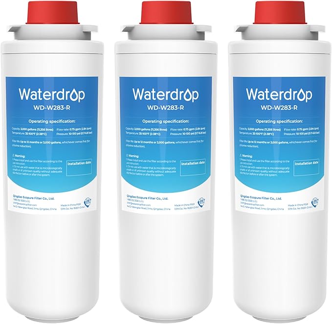 [With Chip] Waterdrop W283-R Replacement for Elkay® 51300C, Compatible with Elkay® ezH20® and Halsey Taylor® Bottle Filling Stations, NSF/ANSI 42, Reduces Chlorine, Bad Taste & Odor, 3 Pack