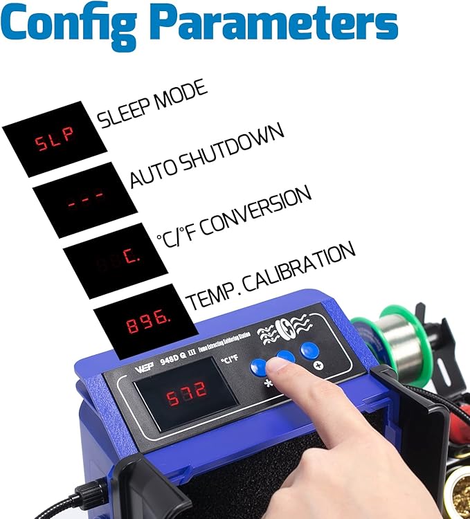 WEP 948DQ-III Fume Extractor Double Filtering with 110W Soldering Iron Station 2-in-1 Solder Smoke Absorber, with PID Control, ℉/℃, Sleep Mode, Tip Cleaner, 3 Soldering Tips, 35g Solder