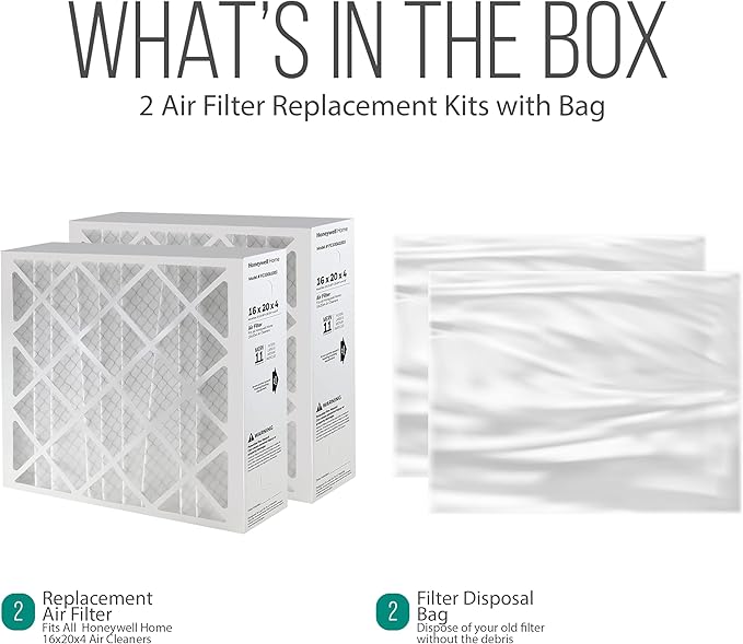 16x20x4 AC Furnace Air Filter Replacement - FC100A1003 HVAC Furnace Filters Merv 11 Filter Media, AC Filter with Homequip Disposal Bag, 2-Pack (Actual Size: 15.94 x 19.75 x 4.38 Inches)