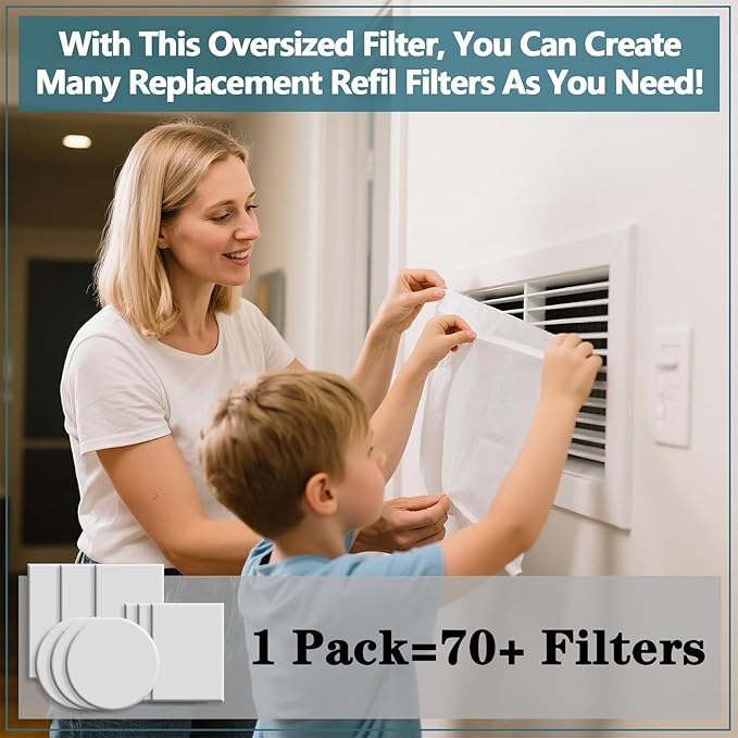 MERV 13 Filter Material, 23 Ft² Cut to Fit Air Filter Material for Captures Dust and Pet Dander as Small as 0.3 Microns. With Adhesive Hook Tape, Suitable for Ceiling and HVAC Furnace Vents