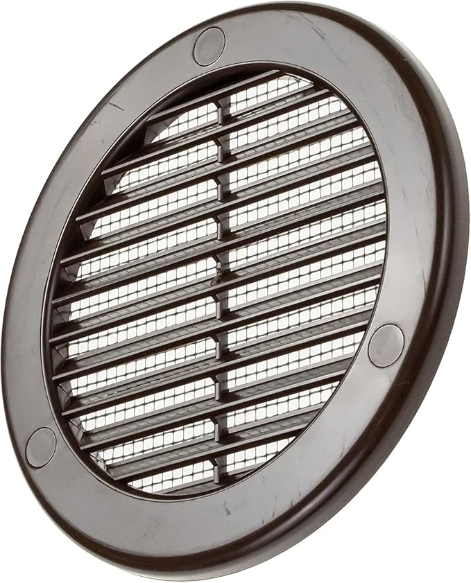 Vent Systems 4" Inch (Opening Dimensions) - Pack of 2 - Brown Soffit Vent Cover - Plastic Round Air Vent Grille - Built-in Mesh Screen - HVAC Register Louver for Bathroom, Home, Kitchen