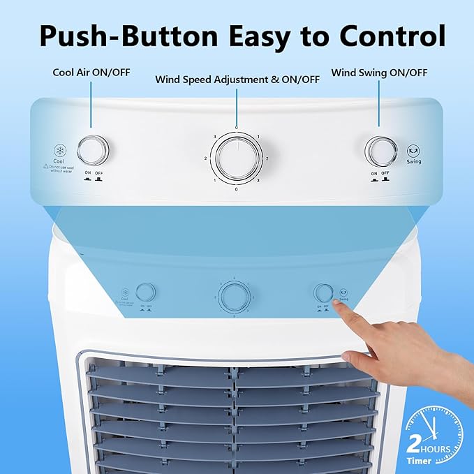 GarveeHome 4100 CFM Evaporative Air Cooler, Swamp Cooler with Remote Control and 4 Ice Packs, 3 Wind Speeds and Modes, Air Cooler for Outdoor/Indoor Use, 15.8 gal