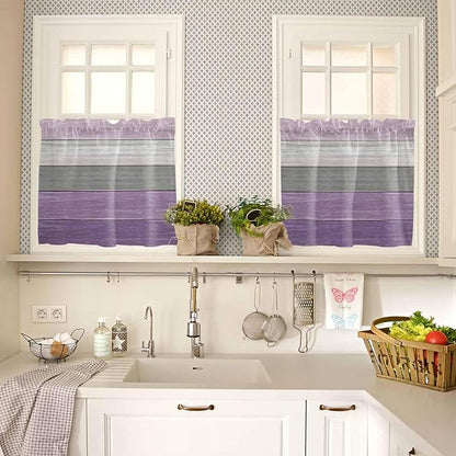 Country Wood Board Gray Purple Window Valance Curtains, Farmhouse Gradient Plank Light Filtering Kitchen Valance with 3-inch Rod Pocket for Living Room Bathroom Bedroom,2 Panel,27.5x24In