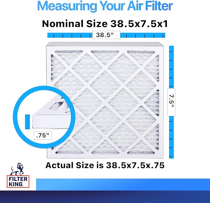 Filter King 38.5x7.5x1 Air Filter | 4-PACK | MERV 8 HVAC Pleated A/C Furnace Filters | MADE IN USA | Actual Size: 38.5 x 7.5 x .75"