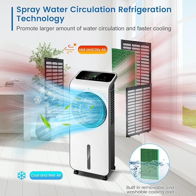 ARLIME Evaporative Air Cooler, 3-in-1 Portable Air Conditioner, AC Fan w/ 3 Modes, 24 Speeds Settings, 12H Timer & Remote Control, Swamp Cooler for Office, Bedroom, Home