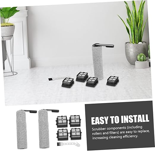 1set Floor Scrubber Brush Replacement Kit Slim Rollers Filters and Brush for Compatibility Performance and Odor Removal