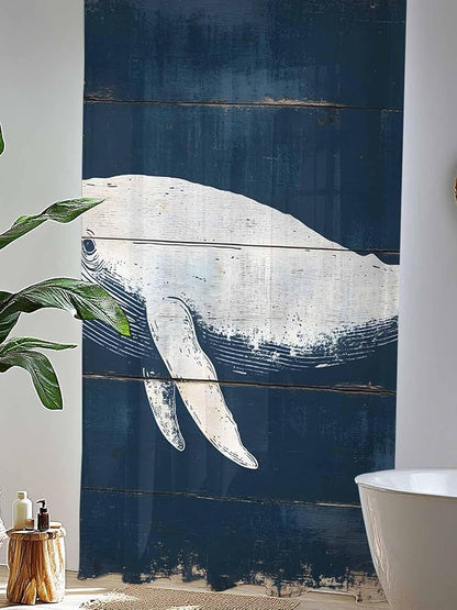 Sheer Curtains 108 Inches Long, Ocean Whale Blue Semi Sheer Curtains Light Filtering Window Treatment, Watercolor Coastal Vintage Wood Grain Privacy Voile Drapes for Living Room Bedroom 52x108 Inch