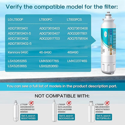ICEPURE Alkaline ADQ73613401 Refrigerator Water Filter Replacement for LG LT800P, LT800PC, ADQ75795104, ADQ736134, ADQ73613402 Kenmore 9490 46-9490 LSXS26326S LSXS26366S LMXS30776S, Enhances PH, 4Pack
