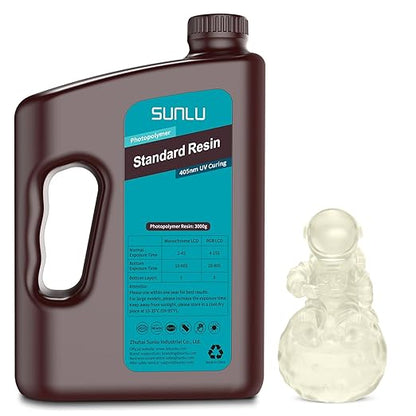 SUNLU 3D Printer Resin 3kg, Fast Curing Standard 3D Resin for LCD DLP SLA Resin 3D Printers, 395 to 405nm UV Curing 3D Printing Liquid Photopolymer Resin, Low Shrinkage, High Precision, 3000g, Clear