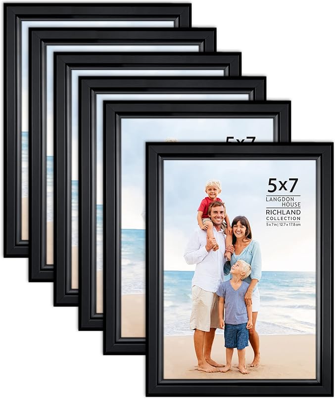 Langdon House 5x7 Picture Frames Set (Black, 6 Pack) Distinguished Edging for Classic Style, Richland Collection