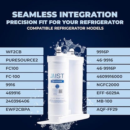 Mist WF2CB Water Filter Replacement for Frigdaire & Electrolux, Refrigerator Water Filter compatible with PureSource2, FC100, Kenmore 9916, 469916, EWF2CBPA, NGFC 2000-WF2CB (2 pack)