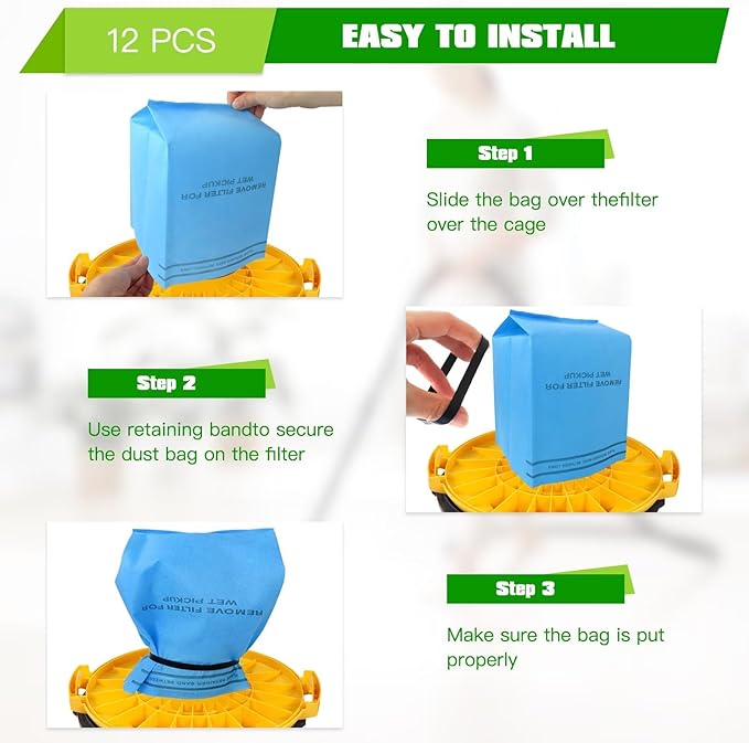 12 Pack Wet Dry Filter Bags Compatible for WORKSHOP WS01025F2, for Craftsman 9-38737, for MultiFit VF2000, Select 2-1/2 to 5-Gallon for Shop Vac Vacuum Stinger Craftsman Husky