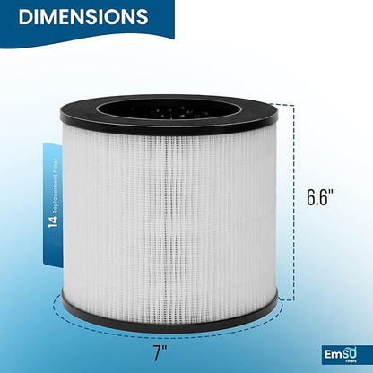 EMSU H13 True HEPA Replacement Filter, Compatible with MA Air Purifier 14 Series, 3-in-1 H13 Grade True HEPA and Activated Carbon Filter Set, 1-Pack