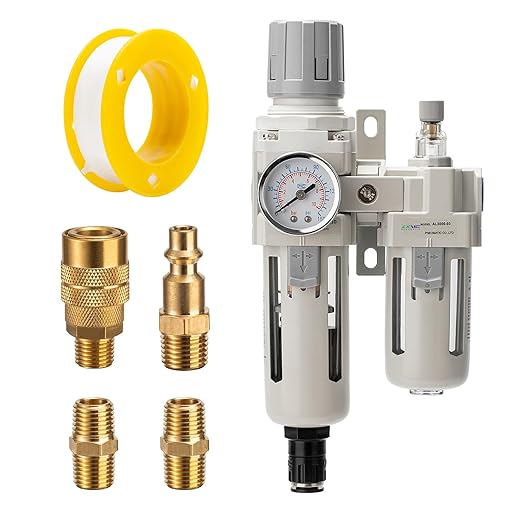 3/8" NPT Auto-Draining Air Filter Regulator Combo with Precision Pressure Gauge | Oil/Water Separator for Compressed Air Systems (0-150 PSI) | Heavy-Duty Brass Construction