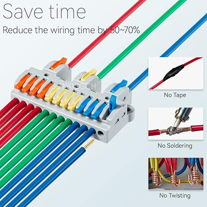 4pcs DIN Rail Terminal Blocks, DIY Splicing Wire Connectors for Circuit Inline 28-12AWG (3 in 12 Out)