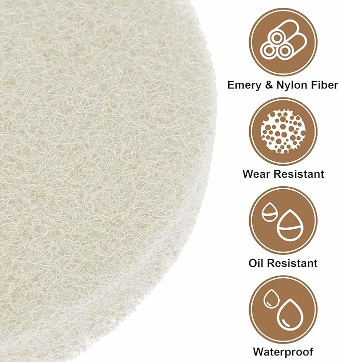 HARFINGTON 24pcs Scrubber Scouring Pads 450 Grits 4 Inch Drill Power Brush Hoop and Loop Surface Conditioning Disc Drill Scuffing Disc Scrub Pads for Home Kitchen Cleaning, White
