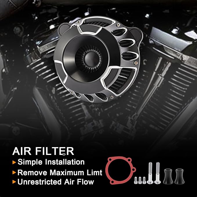 Motorcycle Air Filter Intake System Kit CNC Air Cleaner Fit for Harley Dyna 2000-2017, Softail 2000-2015, Touring 2000-2007(B-Black)